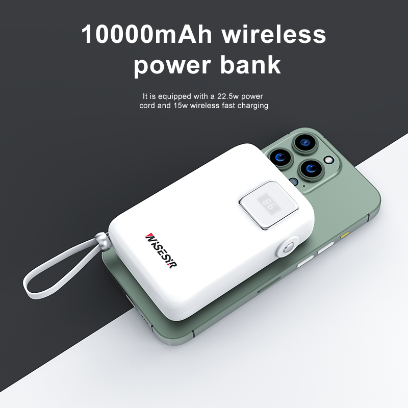 WISESIR High Quality Mobile Phone Magnetic Wireless Power Bank 10000mAh Fast Charging With Built in Cable - Image 2